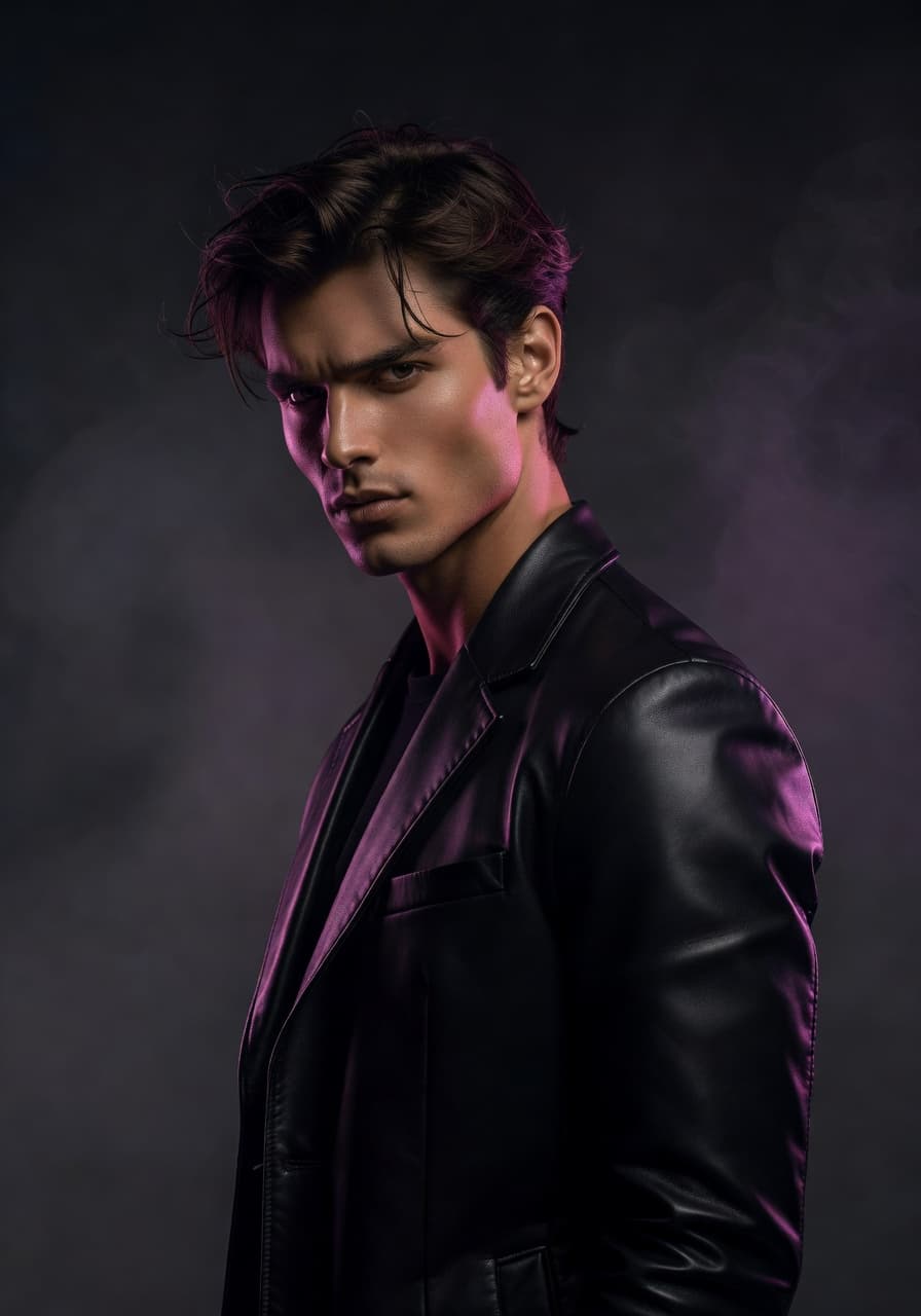 Creative editorial AI portrait with violet rim light from SelfAI